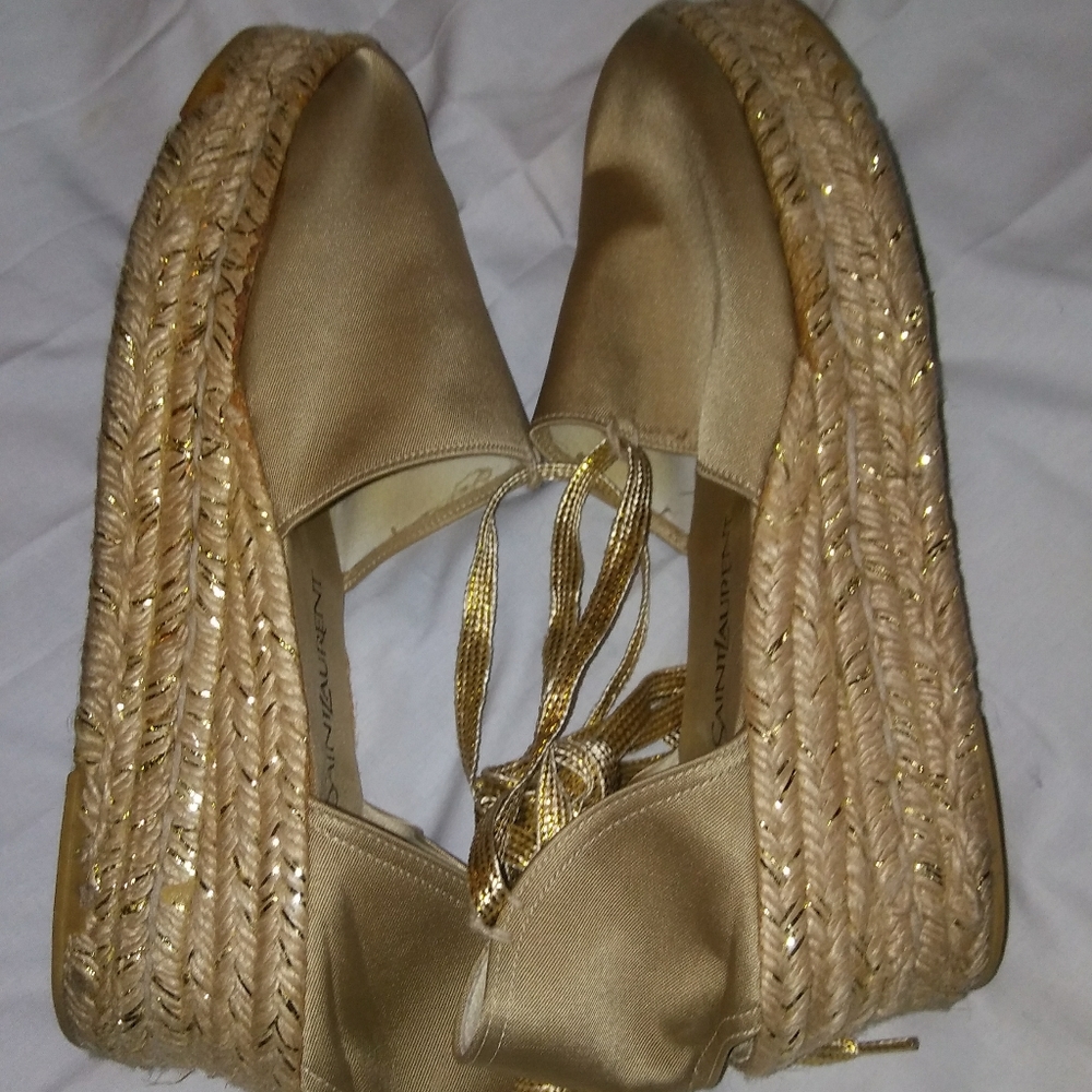 YSL Shimmer Metallic Platform Espadrilles